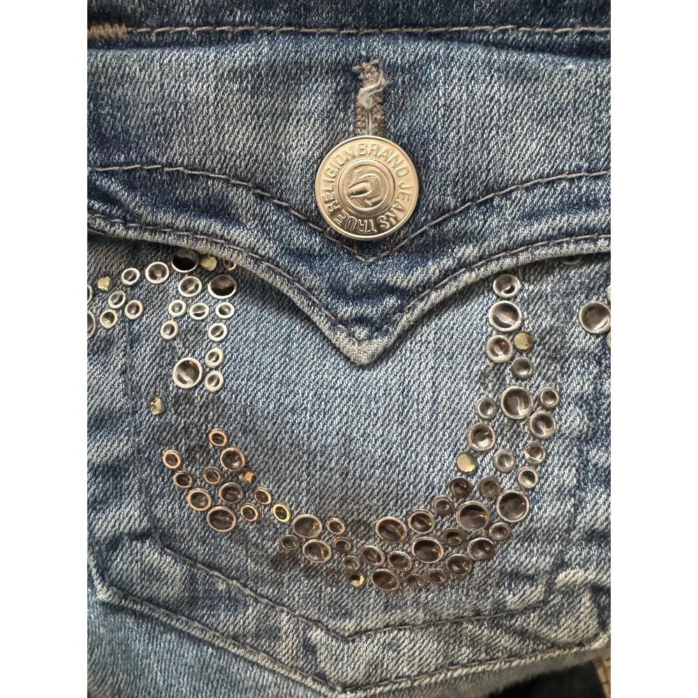 True Religion Silver Decorated Logo Pockets Straight Sz 27 Y2K Womens - Picture 8 of 9